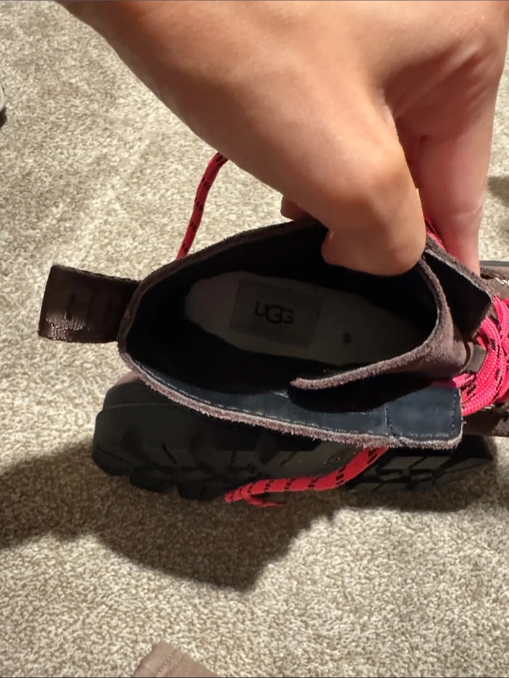 UGG Brown Suede Platform Hiking Boots with Pink Laces